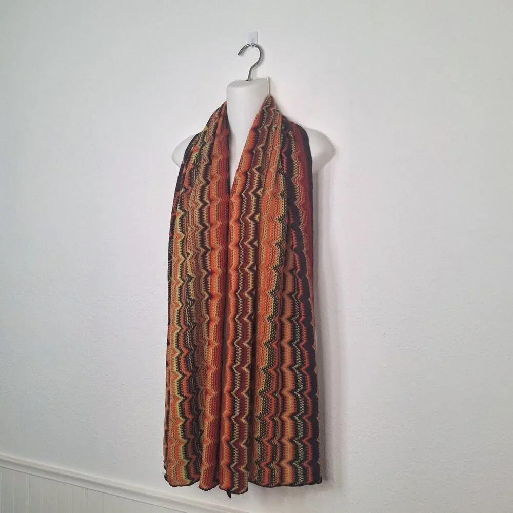 Cotton On Boho Scarf Multicolor 70 X 22 Knit Colorful Artsy Retro 70s